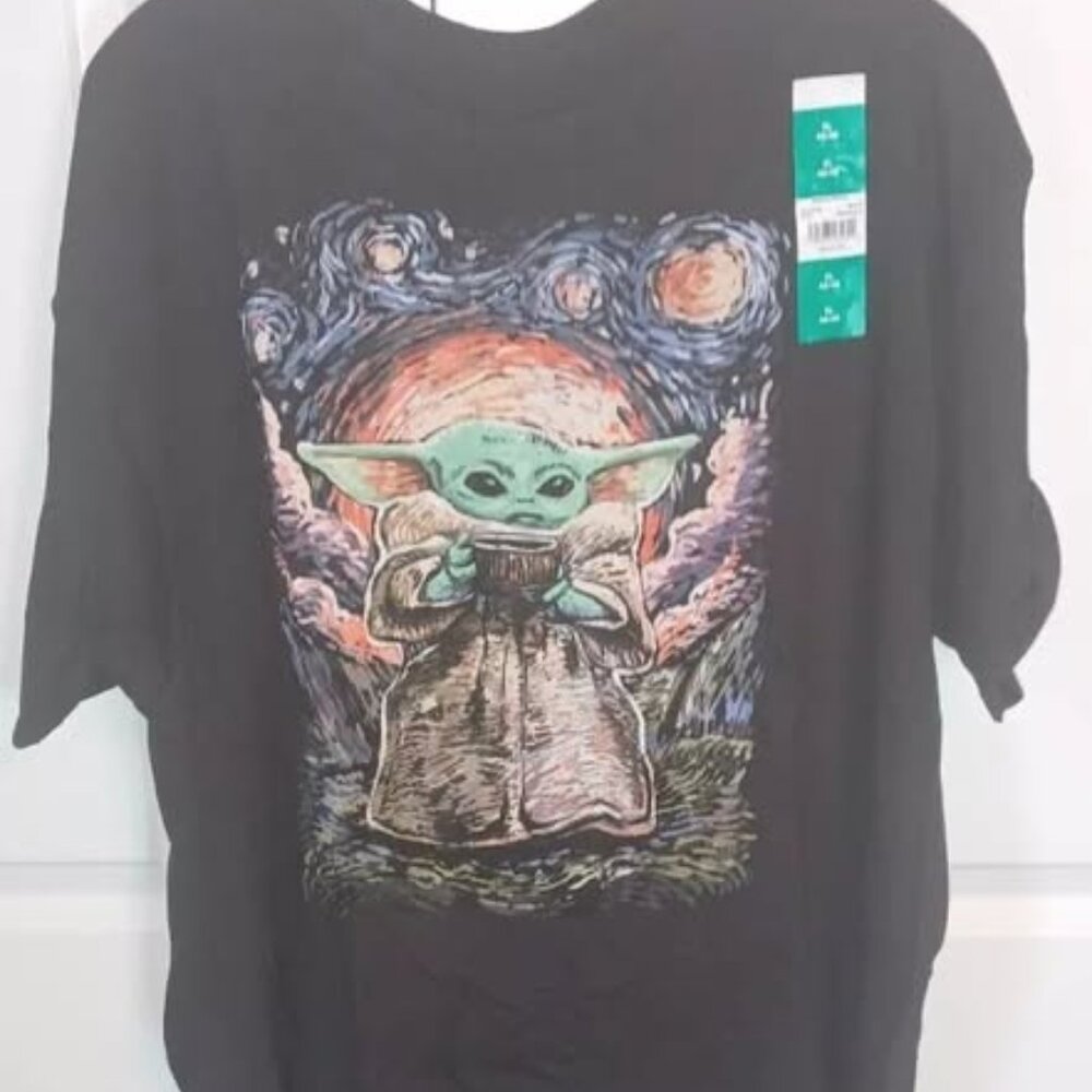 XLNEW BABY YODA STARRY NIGHT STAR WARS T-SHRT THE CHILD GROGU MANDALORIAN DISNEY